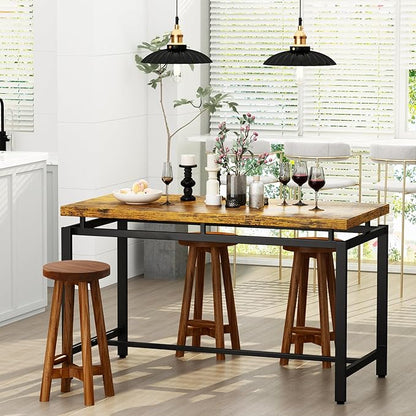 Solid Teak Wood Barstool with Round Seat for Kitchen Counter, Home Bar Furniture, 24-Inch Height