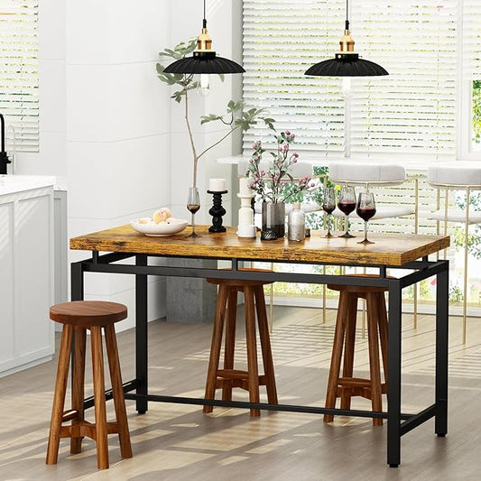 Solid Teak Wood Barstool with Round Seat for Kitchen Counter, Home Bar Furniture, 24-Inch Height