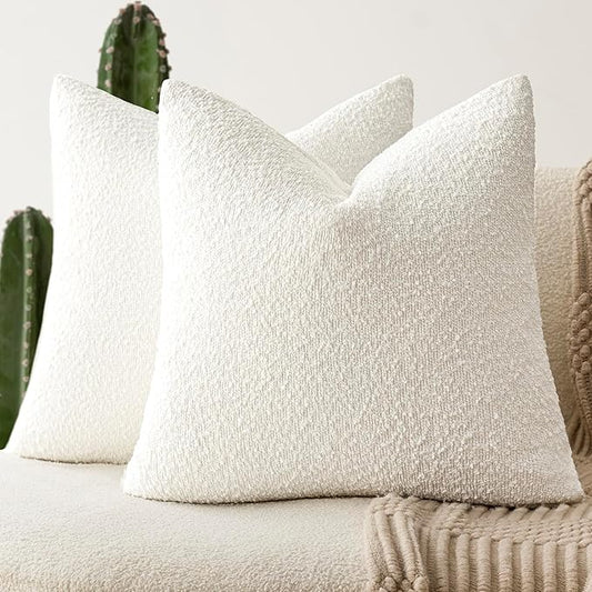 Foindtower Pack of 2, 20 x 20 Inch, Decorative Textured Boucle Throw Pillow Covers Accent Solid Pillow Cases Cozy Soft Couch Cushion Case for Chair Sofa Bedroom Living Room Home Decor, Cream White