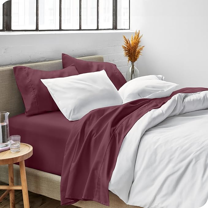 Bare Home Ultra-Soft Split Head Flex King Sheet Set - Luxury 1800 - Hydro-Brushed - Deep Pockets - Easy Fit - 4 Piece Set - Bedding Sheets & Pillowcases (Split Head Flex King, Burgundy)