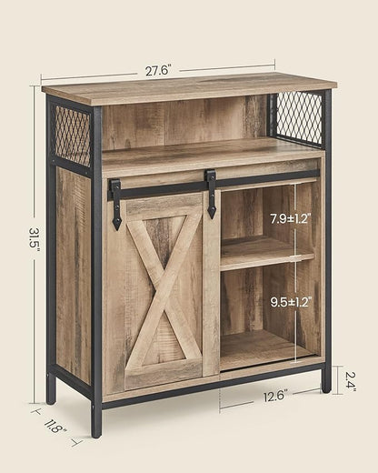 VASAGLE Buffet Cabinet, Coffee Bar Storage Cabinet, Sideboard with 1 Sliding Barn Door, Adjustable Shelves, 11.8 x 27.6 x 31.5 Inches, for Living Room, Camel Brown and Ink Black ULSC089B50