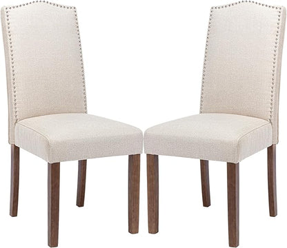 Stylish Upholstered Parsons Dining Chair Kitchen with Silver Nailhead Trim and Sturdy Solid Wood Legs