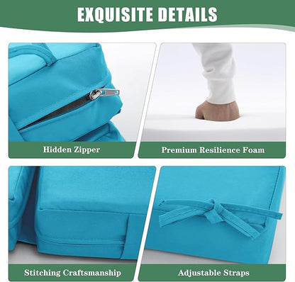 Chaise Lounge Cushions Outdoor Set of 2 - Waterproof and Fade Resistant Sun Lounger Replacement Cushions - Patio Lounger Pads with Removable Cover for Pool, Deck, Lawn, 72 x 21 x 3 Inch, Teal