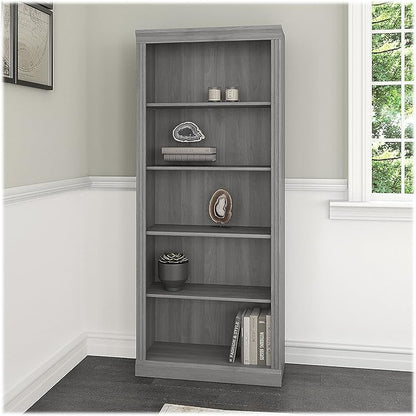 Bush Furniture Saratoga Tall 5 Shelf Bookcase in Modern Gray, Home Office Organizer, Vertical Storage Solution for Books and Office Supplies, Tall Bookshelf