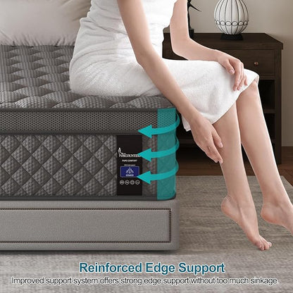 Full Mattress, 10 Inch Euro Top Mattress Grey Hybrid Medium Firm for Back & Lumbar Support, 100 Night Trial, Individual Pocket Spring for Motion Isolation & Pressure Relief