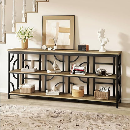 70.9-Inch Industrial Sofa Table, Extra Long Console Table Behind Couch with 3-Tier Storage Shelves, Rustic Brown Finish for Entryway, Living Room, Foyer, Hallway, and Office