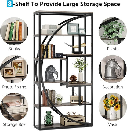 Tribesigns Bookshelf, Industrial 5-Tier Etagere Bookcase, 70.8 inch Tall Bookshelf with 8 Open Storage Shelf, Book Shelf Display Tack Shelving Unit for Home Office Living Room, Vintage Grey