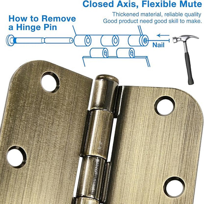 TDCHINGES 3 Pack Antique Brass Door Hinges 3.5 Inch Black Interior 3 1/2" Rounded 5/8" Radius Easy Install Standard Residential Bedroom Indoor for Doors 3 ½" Hardware Control House Home Decor