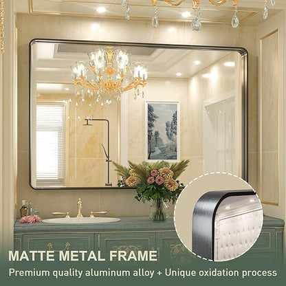 TokeShimi Black Bathroom Mirror for Wall Vanity Mirror with Non-Rusting Aluminum Alloy Brushed Matte Metal Frame for Modern Minimalist Farmhouse Home Decor (Horizontal/Vertical) (55x 36 Inch)