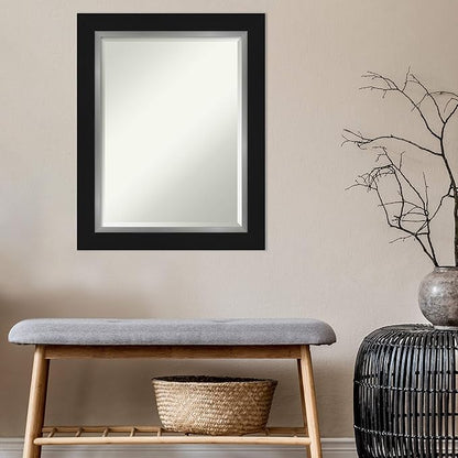 Amanti Art Black Bathroom Mirror for Over Sink, 30x24 Eva Black Silver Rectangle Vanity Mirror, Medium Modern Contemporary Frame, Hangs Horizonally and Vertically, Bathroom Wall Decor, Beveled Edge