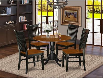 East West Furniture DLWE5-BCH-W 5 Piece Kitchen Table & Chairs Set Includes a Round Dining Room Table with Dropleaf and 4 Solid Wood Seat Chairs, 42x42 Inch, Black & Cherry
