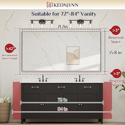Keonjinn Large Gold Bathroom Mirror 72" x 36", Brushed Gold Rectangular Mirror for Wall, Oversized Metal Framed Mirror, Square Corner, Modern Farmhouse Decorative(Horizontal/Vertical)