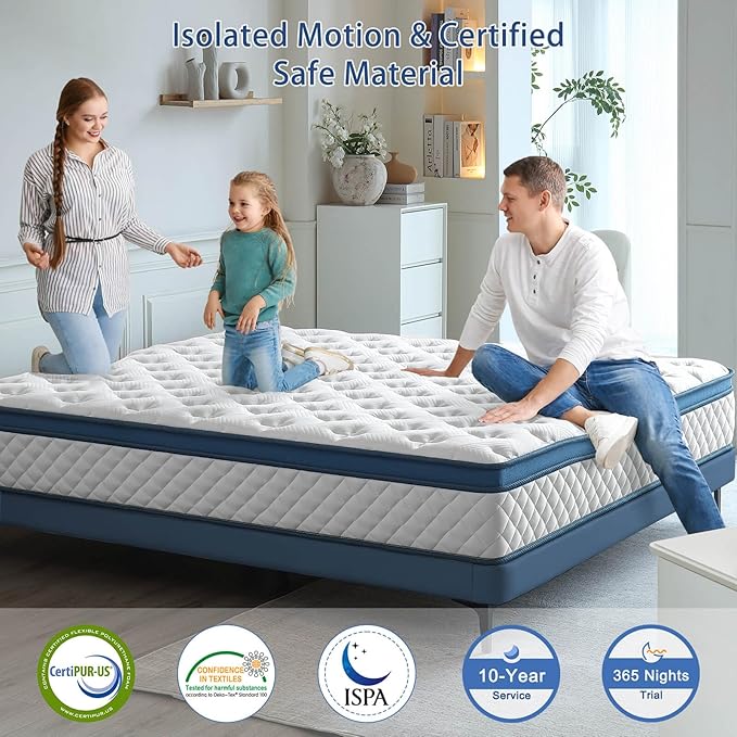 Full Size Mattress, 10 Inch Medium Firm Hybrid Full Bed Mattress, Memory Foam Mattresses in a Box for Pressure Relief, Individual Pocket Spring-Motion Isolation with Edge Support, CertiPUR-US