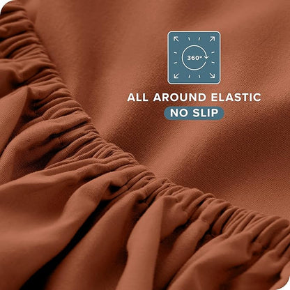Bare Home Queen Sheet Set - Luxury 1800 Ultra-Soft Microfiber Bed Sheets - Double Brushed - Deep Pockets - Easy Fit - 4 Piece Set - Bedding Sheets & Pillowcases (Queen, Terracotta)