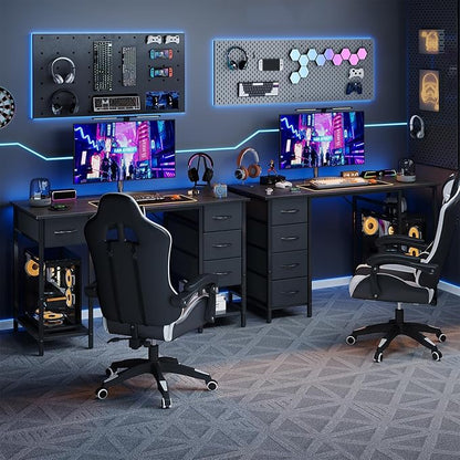 Computer Desk with 4 Drawers, 47 Inch Office Desk with Storage, Gaming Desk with CPU Shelves, Writing Desk Work Desk for Home Office, Study, Bedroom, Work from Home, Black
