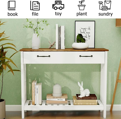 TaoHFE Farmhouse Narrow Console Table Modern Wooden,Living Room Tables Narrow Side Tables for Entryway,Entry Table with Storage Hallway SideTable with Drawers
