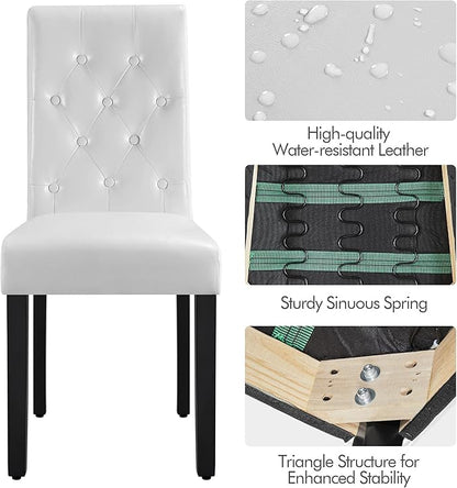 Yaheetech Dining Chairs Set of 6 Modern Style Faux Leather Dining Room Chairs with Solid Wood Legs and Button Tufted Padded for Home Kitchen, White