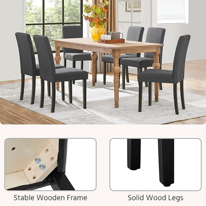 Yaheetech Dining Chairs Set of 2 Fabric Upholstered Parson Kitchen Chairs with Padded Seat and Solid Wood Legs for Dining Room/Restaurant, Dark Gray