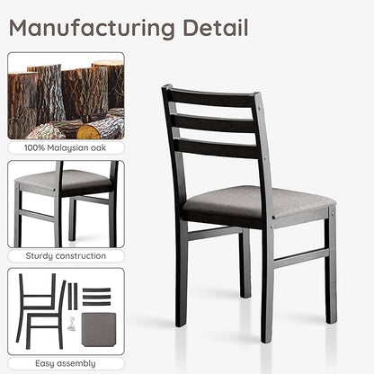 Livinia Seattle Modern Farmhouse Kitchen Dining Room Chair Set of 4, Solid Wood Fabric Upholstered Cushion Seat Wood Ladder Back Chairs (Black)