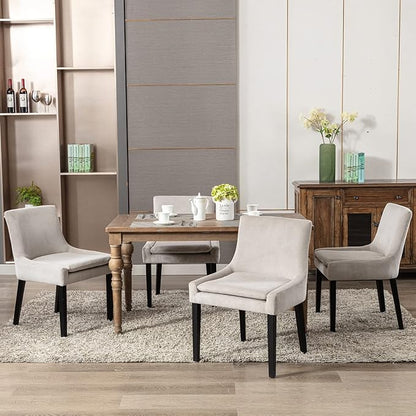 COLAMY Modern Dining Chairs Set of 4, Upholstered Corduroy Accent Side Leisure Chairs with Mid Back and Wood Legs for Living Room/Dining Room-Beige