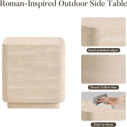 COSIEST 14.4" Outdoor Side Table, Rectangular Concrete End Table for Patio Small Outdoor Coffe Tables, Garden Stool Accent Table for Livingroom, Porch, Deck, Balcony & Beach，Sandy Yellow