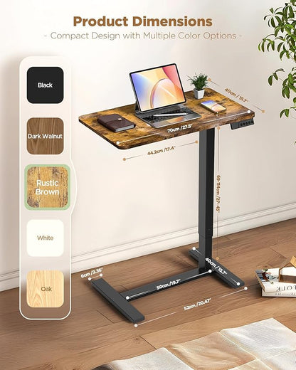 Electric Adjustable Height Standing Desk - Small Sit Stand Portable Rolling Laptop Table with Hidden Wheels, Small Computer Workstation for Bedside & Home Office Use (28"x16",Rustic Brown)