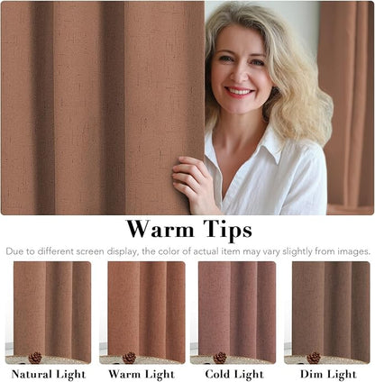H.VERSAILTEX 100% Blackout Curtains for Bedroom Thermal Insulated Linen Textured Curtains Heat and Full Light Blocking Drapes Living Room Curtains 2 Panel Sets, Washed Spice, 52x45 Inch