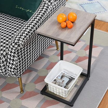 AMHANCIBLE C Shaped End Table, Slide Under Couch Table for Sofa, TV Tray Snack Table, Small Side Table for Small Space, Living Room, Grey HET02CGY-1