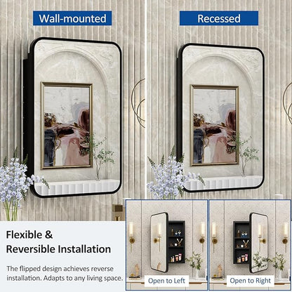 24x30 Inch Bathroom Medicine Cabinet with Mirror Black Metal Framed Farmhouse Recessed or Surface Wall Mounted Black Medicine Cabinets for Bathroom