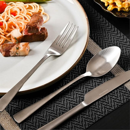 KINGSTONE 30-Piece Silverware Set, 18/10 Stainless Steel Flatware Set for 6, Matte Satin Finish Forged Cutlery Set Dishwasher Safe