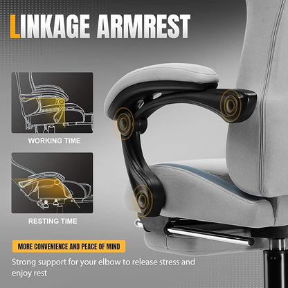 GTRACING Gaming Chair with Foot Rest & Pocket Spring Cushion, Breathable Fabric for Home Office Desk, Ergonomic High Back Computer Chair with Headrest & Lumbar Support, Gray