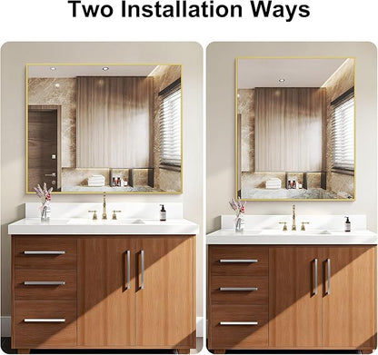 KOCUUY Gold Bathroom Mirror, 30"x36" Rectangle Bathroom Mirror for Wall, HD Tempered Glass, Anti-Rust Frame, Modern Design for Bathroom, Bedroom, Living Room, Entryway