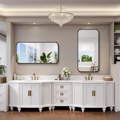 FORBATH 24x48 Inch Bathroom Mirror, Brushed Black Deep Frame Narrow Wall Mirror with Rounded Corners, Anti-Rust Tempered Glass for Modern Farmhouse Vanity (Horizontal/Vertical)