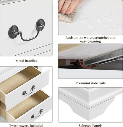 Yaheetech Fully-Assembled Nightstand with Drawers, Classic 2-Drawer Nightstand Large Bedside Table with Storage, Wooden Painted Storage Cabinet for Bedroom, 21.5″L×16″W×24.5″H, White