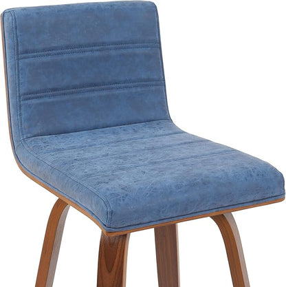 Vienna Modern Swivel Bar Height Stool with Vintage Blue Upholstered Seat and Walnut Finished Wood Frame Set of 4