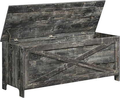 47.2" Toy Chest, Sturdy Entryway Storage Chest with Safety Hinges, Retro Toy Box, Wooden Look Accent Furniture for Living Room, Bedroom, Vintage Gray SCRP48801
