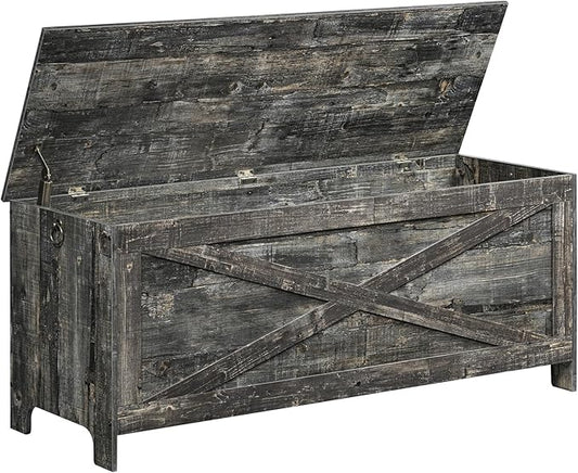 47.2" Toy Chest, Sturdy Entryway Storage Chest with Safety Hinges, Retro Toy Box, Wooden Look Accent Furniture for Living Room, Bedroom, Vintage Gray SCRP48801