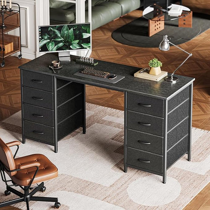 Huuger 55 Inch Computer Desk with 8 Fabric Drawers, Office Desk Work Desk for Home Office, Study, Gaming Desk with Drawers, Large Storage, Black