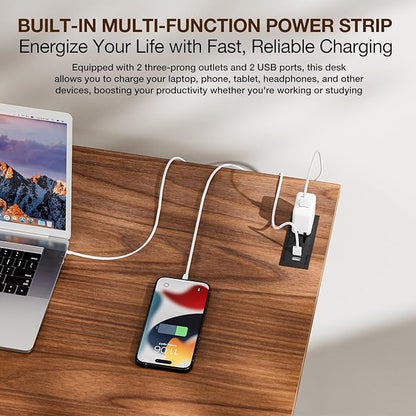 TEMI Small Computer Desk Folding Table - No Assembly, Compact 35.8" Foldable Desk with Power Outlets & USB Charging Port, Portable Small Office Desk, Ideal Mini Study Table for Narrow Spaces, Walunt