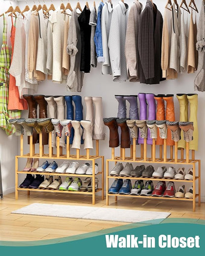 Boot Rack with Shoe Rack, Long Boot Rack Organizer Tall Boots for Closet, Bamboo Wood Shoe Shelf Storage Organizer for Entryway Small Space