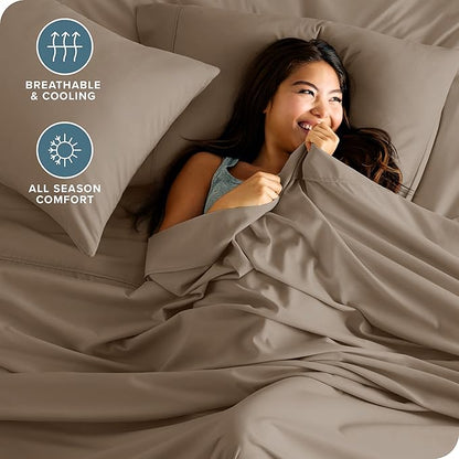 Bare Home Twin Sheet Set - 1800 Ultra-Soft Microfiber Twin Bed Sheets - Double Brushed - Deep Pockets - Easy Fit - Extra Soft - 3 Piece Set - Bedding Sheets & Pillowcases (Twin, Pebble)
