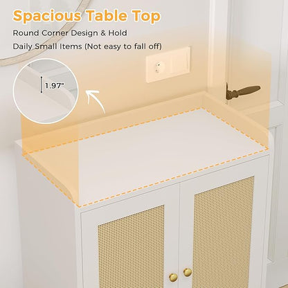 Rattan Shoe Cabinet Storage for Entryway, Shoe Cabinet with Adjustable Shelves for Entryway, 5-Tier, 20 Pair Shoe Rack Storage for Hallway, Closet, Living Room, White