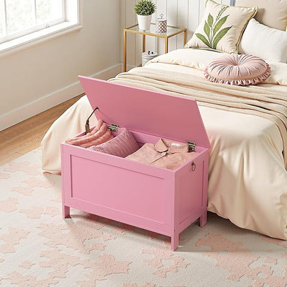 HOOBRO Toy Box, Retro Wooden Look Storage Chest with Safety Hinge, Entryway Storage Bench Supports 220 lb, 29.9 x 15.7 x 18.9 Inches Toy Chest Organizer, Easy Assembly (Pink) PK75CW01G1