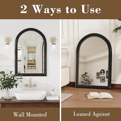 Axeman 24x36 Arched Wall Mirror, Decorative Bathroom Mirror, Traditional Vintage Wall Mounted Mirror with Beaded Frame for Accent Living Room Vanity Bedroom Entryway, Black
