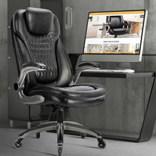 Executive Office Chair-Ergonomic Computer Desk Chair, High Back Leather Chair Swivel Home Office Chair with Upgraded Casters-Black, Set of 2