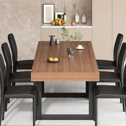 63"-78.74" Rectangular Extendable Dining Table for 6-10 People – Modern Farmhouse Wooden Kitchen Table with Brown Finish, Large Extendable Table for Dining Room or Conference Use