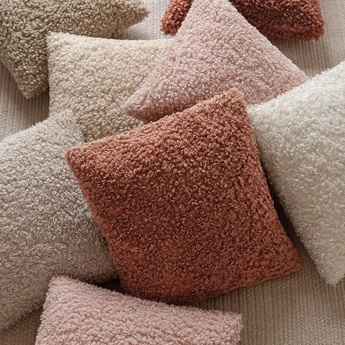 Foindtower 2 Pieces 22x22 Inch Dusty Pink, Faux Fur Throw Pillow Cover Accent Sherpa Furry Pillow Covers Fuzzy Soft Pillowcases Cozy Sheepskin Decorative Fleece Cushion Case for Bed Couch Living Room