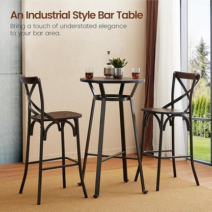 Glitzhome 41.25" H Rustic Steel Bar Table Round Solid Elm Wood Top Dining Room Pub Table Bistro Table