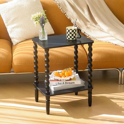 Black Side Table, Small End Table with 2-Tier Shelf, Vintage Night Stand with Storage for Bedroom Living Room, Small Spaces (Black)