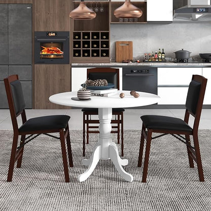 COSTWAY Round Dining Table for 4, 39-inch Wooden Kitchen Table with Solid Rubber Wood Frame, Curved Trestle Legs, Adjustable Foot Pads, Mid Century Rustic Dinning Table for Living Room (White)